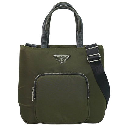 Prada Tessuto Pocket 2-Way Shoulder Bag Tote Nylon Khaki