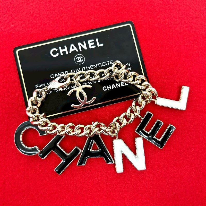 Chanel Logo Coco Mark Bracelet Bangle Accessories Black White 22BA