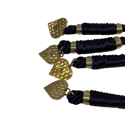 Dior/christian Dior Belt - Dark Navy And Gold Heart/honeycomb/rope Shape