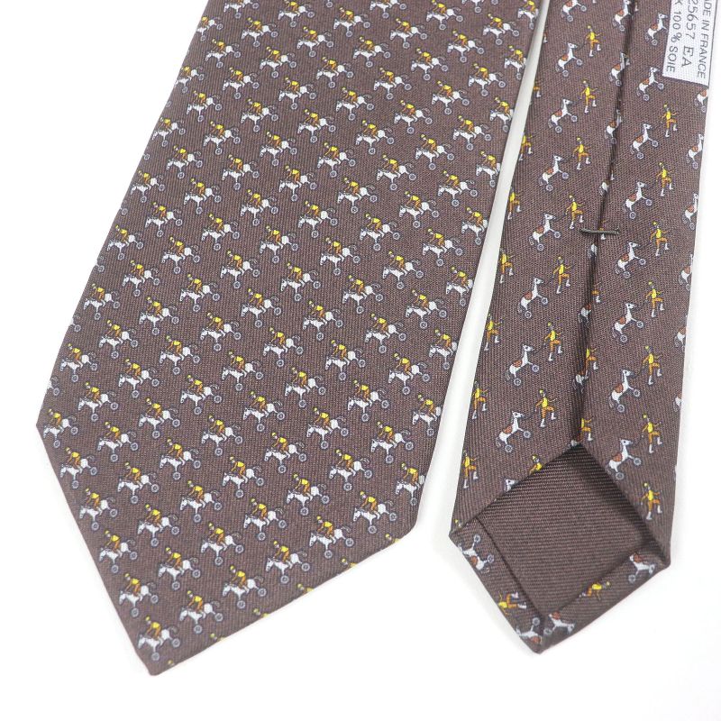 Hermes 625657 100% Silk Jockey&toy Horse All Over Regular Tie Brown With Box