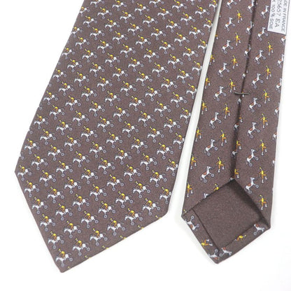 Hermes 625657 100% Silk Jockey&toy Horse All Over Regular Tie Brown With Box