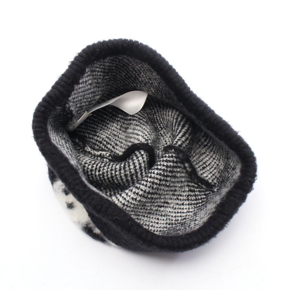 Celine Knit Cap Amy Dorian Jacquard Black Wool Hat — view 3