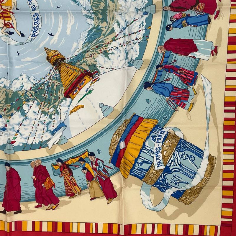 Hermes Carre 90 Prieres AU VENT Prayer In The Wind Silk Scarf Red