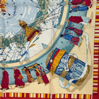 Hermes Carre 90 Prieres AU VENT Prayer In The Wind Silk Scarf Red