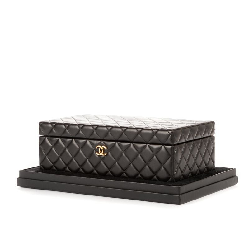 Chanel Rare Jewelry Case Black Matelasse Lambskin Leather A
