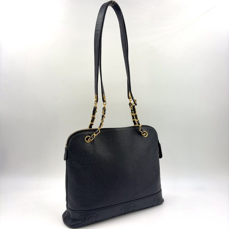 Chanel Triple Coco Mark Serial No 4 Series Chain Shoulder Bag Caviar Skin Black
