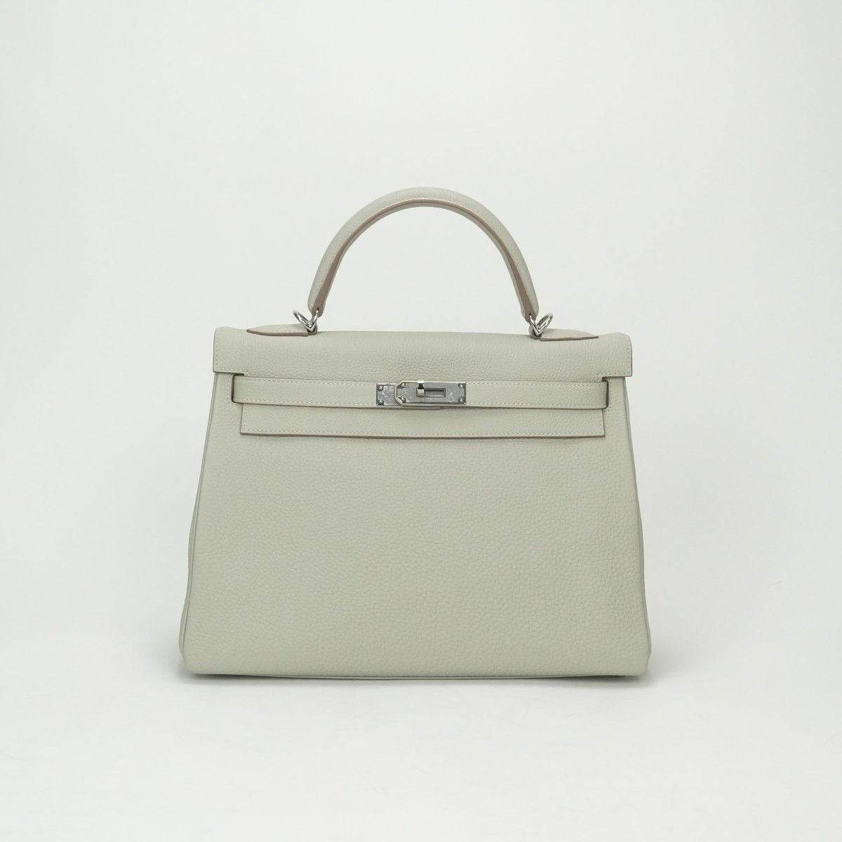 Hermes Kelly 32 Tote Shoulder Bag Togo Grisperle Gray Silver