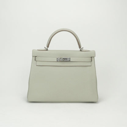 Hermes Kelly 32 Tote Shoulder Bag Togo Grisperle Gray Silver