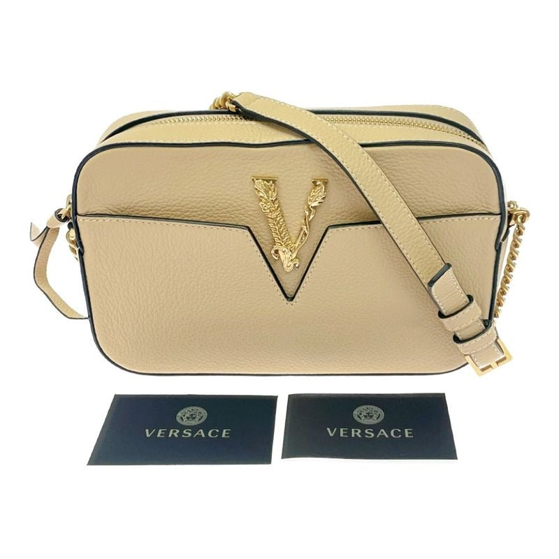 Versace Leather Virtus Chain Shoulder Bag Beige