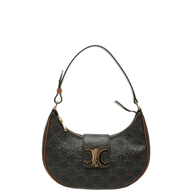 Celine Triomphe One Shoulder Bag Black Brown Leather