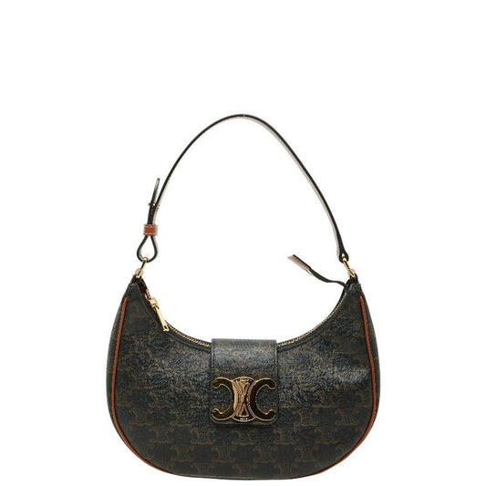 Celine Triomphe One Shoulder Bag Black Brown Leather