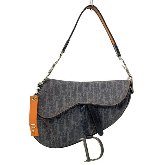 Dior/christian Dior Shoulder Bag Saddle Bag Navy Black And Orange Leather