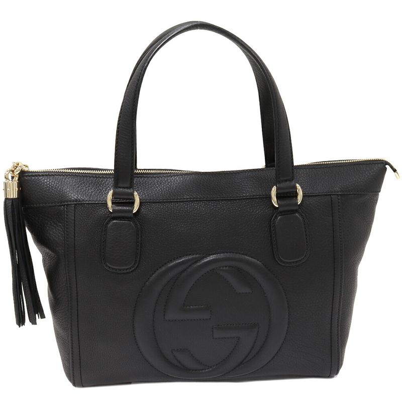 Gucci Shoulder Tote Handbag Soho Tassel Calf Black 282307
