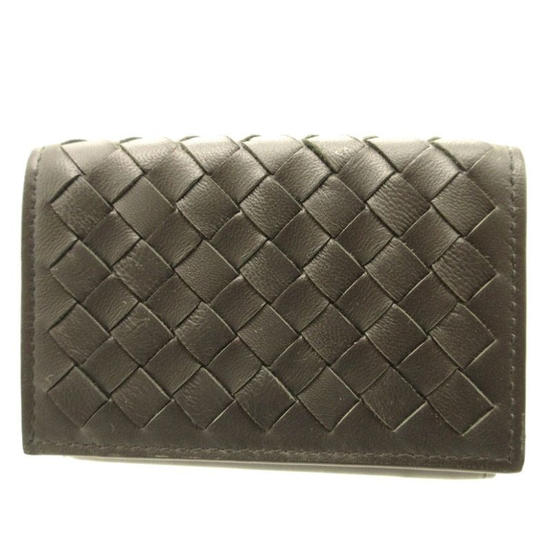 Bottega Veneta Intrecciato Compact Wallet Leather Black Gray Trifold