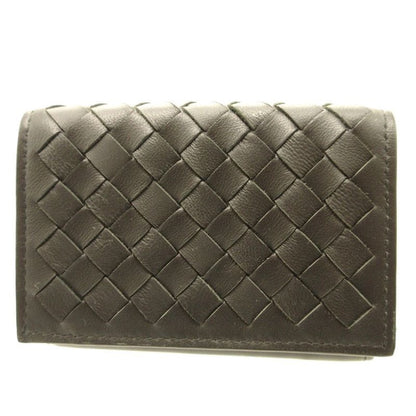 Bottega Veneta Intrecciato Compact Wallet Leather Black Gray Trifold