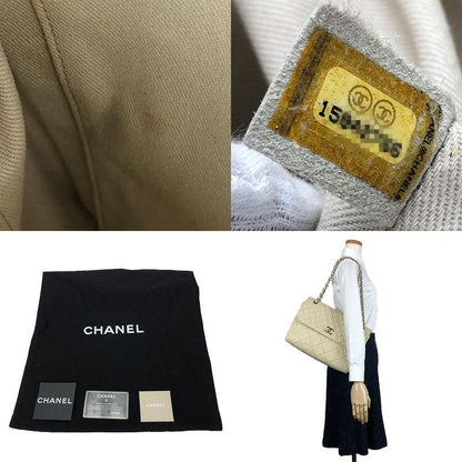 Chanel Shoulder Bag Matelasse Large Calf Beige Ivory Silver Hardware Chain 15th