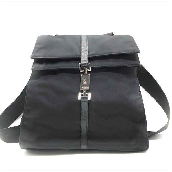 Gucci Nylon Canvas Jackie Silver Backpack Black