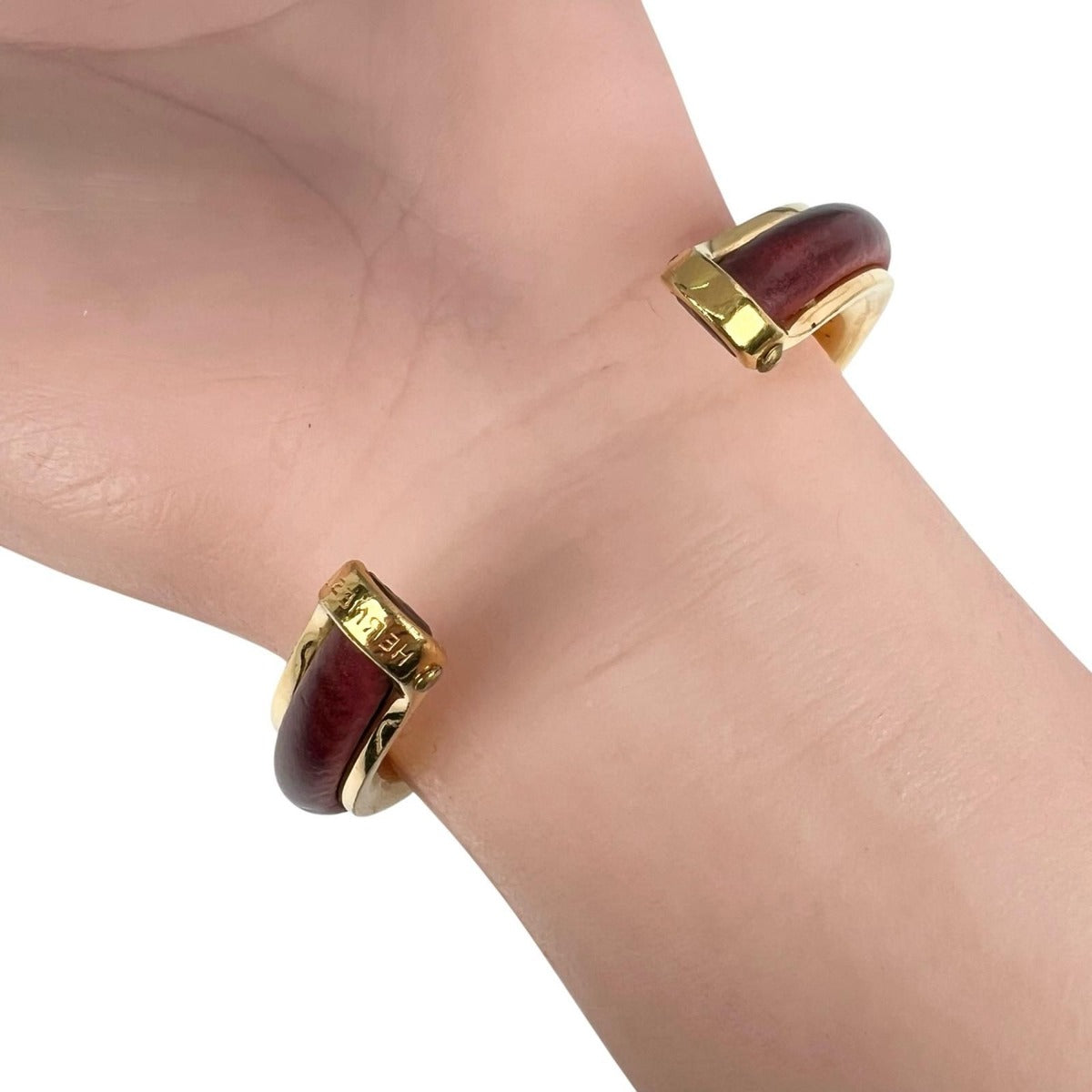 Hermes Metal Red Bracelet Bangle Gold — view 5