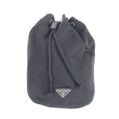 Prada Tessuto Nylon Triangle Logo Leather Pouch Hand Black Ewe