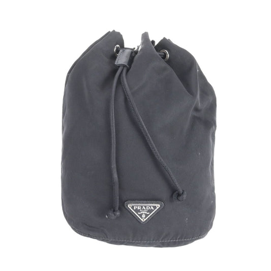 Prada Tessuto Nylon Triangle Logo Leather Pouch Hand Black Ewe