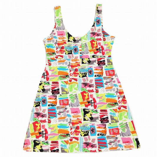 90s 1997 Vintage Chanel Dress Coco Mark Gold Button Sleeveless All Over Resort