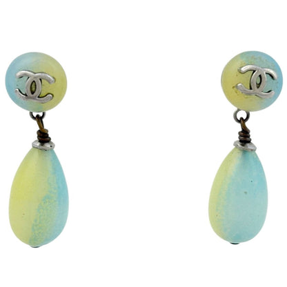 Chanel CC Logo Earrings Swing Plastic Silver Plated Blue Silver-blue-yellow