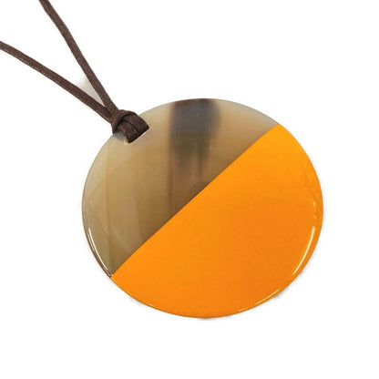 Hermes Minimal Necklace Buffalo Horn Orange Pendant Bicolor with Cloth Bag