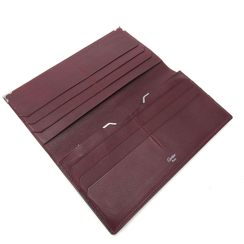 Cartier Bifold Long Wallet Cabochon Lineleather Leatherblackblacksilverhardwarea