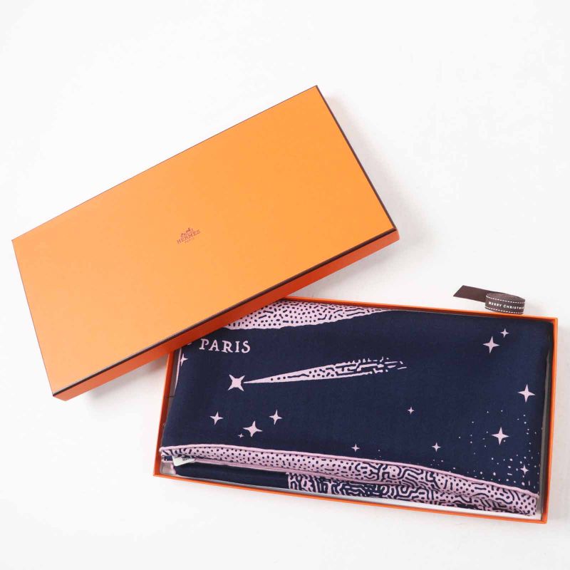 Hermes Carre Geant140 Clair De Lune Cles Cashmere Silk Marine View Rose Scarf