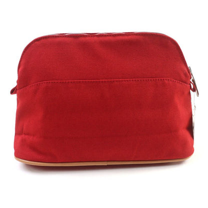 Hermes Bolide Pouch MM 100% Cotton Rouge H Logo Embroidery Leather ZIP Pouch