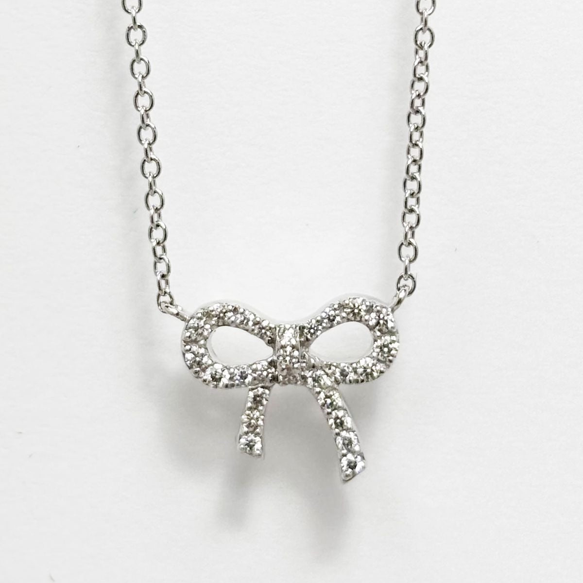 Tiffany & Co 18k Diamond Necklace Metro Bow Mini Pendant White Gold