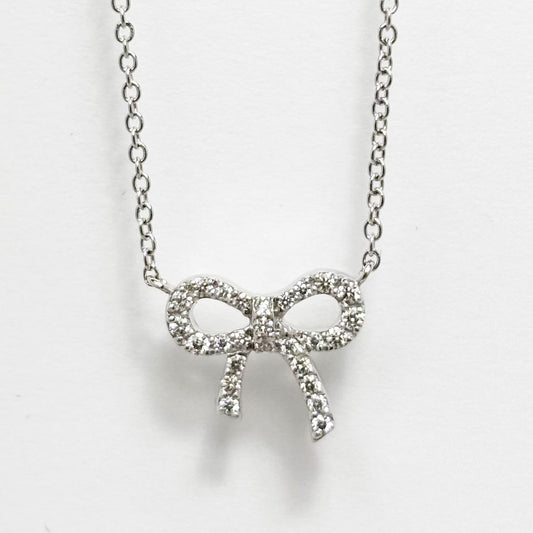 Tiffany & Co 18k Diamond Necklace Metro Bow Mini Pendant White Gold