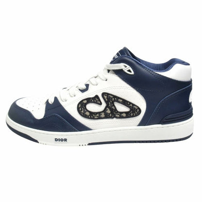 Dior Dribble Mid Top Leather Sneakers Cdlogo Blue Jacquard Trotter Shoes