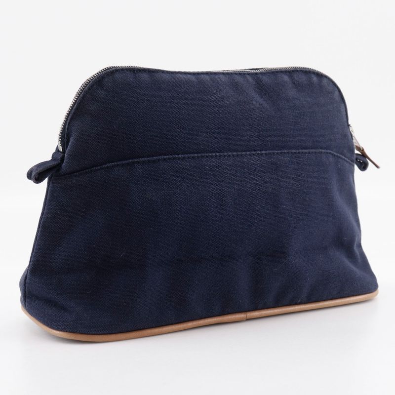 Hermes Bolide Pouch 25 Cotton Canvas Navy Blue Unisex Pouch