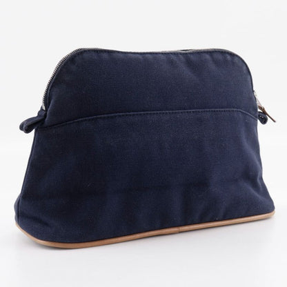 Hermes Bolide Pouch 25 Cotton Canvas Navy Blue Unisex Pouch