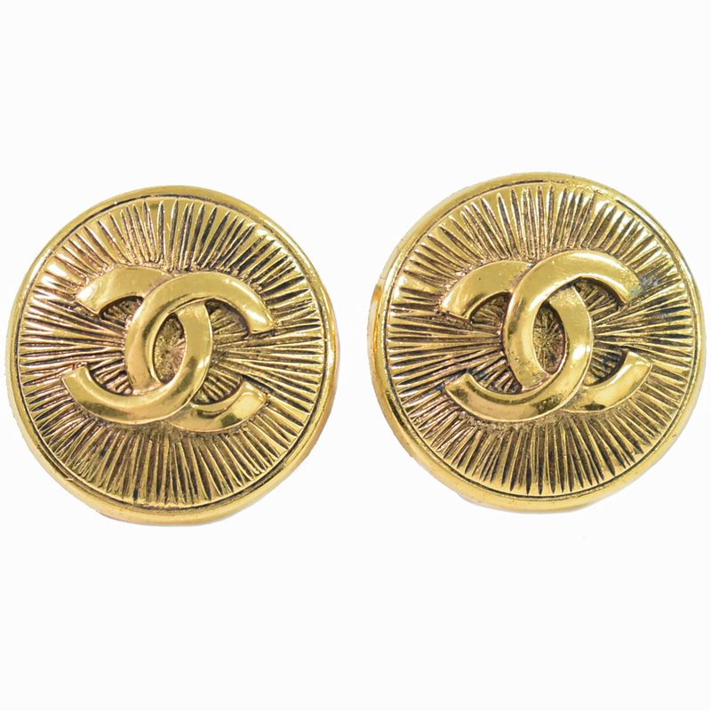 Authentic Chanel Coco Mark Earrings GP Gold Plated Coco Mark Accessories
