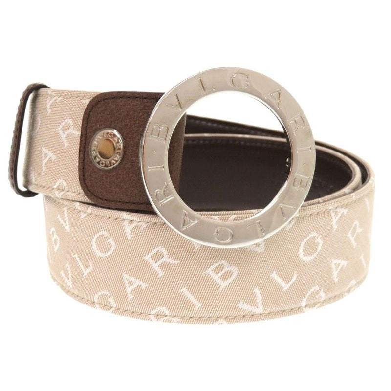 Bvlgari Logomania Canvas Leather Beige Brown Belt 0469