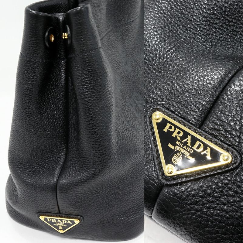 Prada Hand Tote Bag Vitello Dino Soft Calf Nero In Black Gold Hardware 1bg384