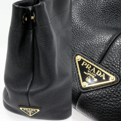 Prada Hand Tote Bag Vitello Dino Soft Calf Nero In Black Gold Hardware 1bg384