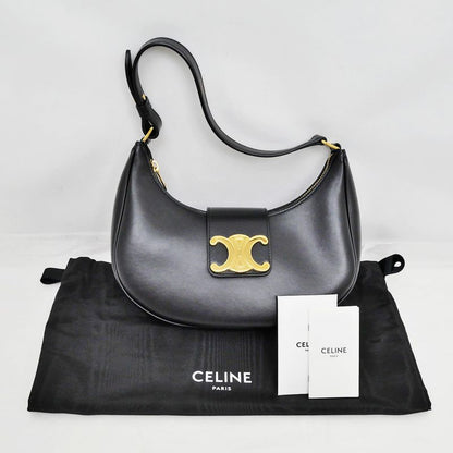 Celine Ava Medium Triomphe Shoulder Bag Black Gold Hardware Shoulder