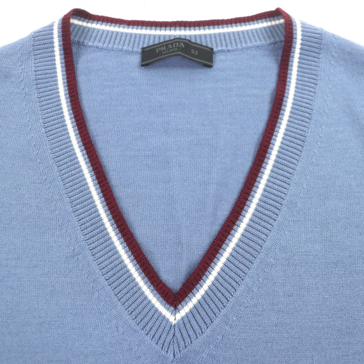 Prada Wool Silk Neck Line Design Lightweight High Gee Knit Sweater Blue — view 2