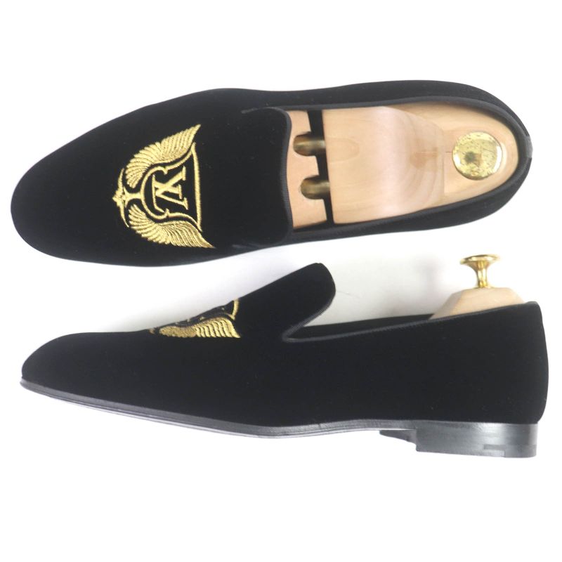 Louis Vuitton Hauteuil Line LV Logo Gold Embroidery Velvet Opera Shoes Loafers