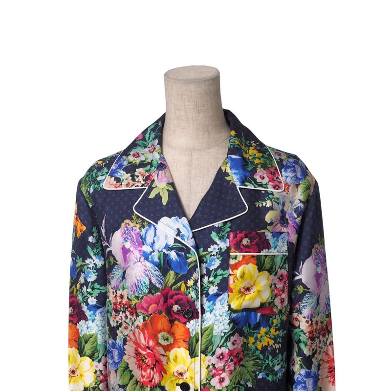 2022awLouis Vuitton Long Sleeve Shirt Size 38 All Silk Monogram Flower Print
