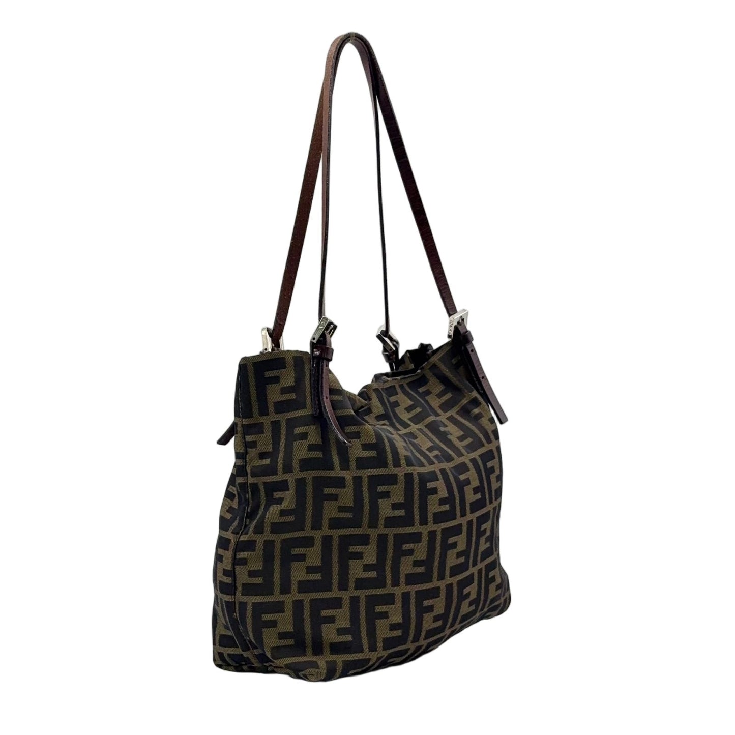 Fendi Zucca Pattern Leather Canvas Dark Brown Tote Silver — view 2