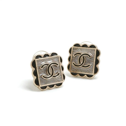 Chanel Earrings Earring Gold Black Gray Here Mark