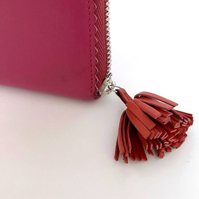 Loewe Round Zipper Long Wallet Pink Red Anagram Wallet