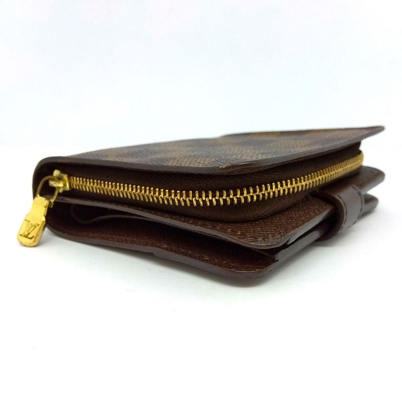 Louis Vuitton Compact Zip Fold Wallet Damier Ebène N61668 Brown Gold Hardware