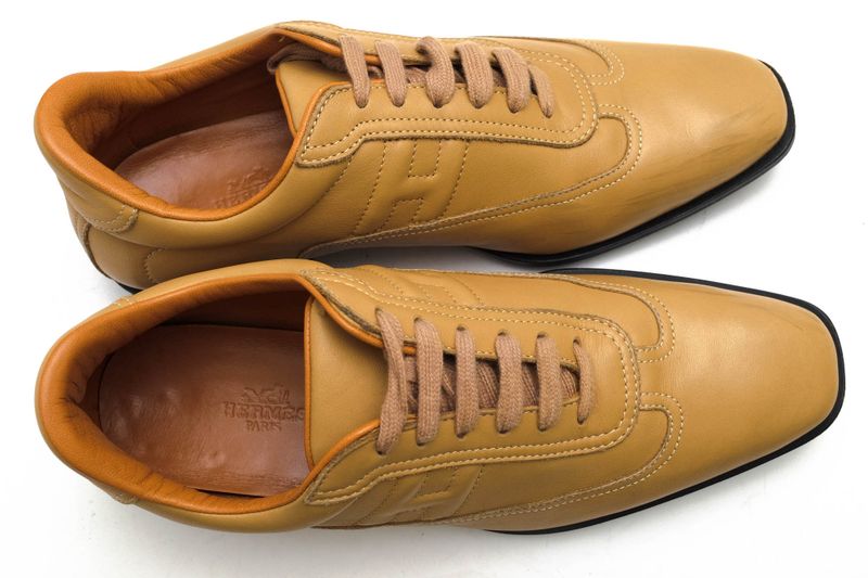 Hermes Shoes Sneakers Shoes Low Cut Ladies Women Leather Genuine Beige Quick H