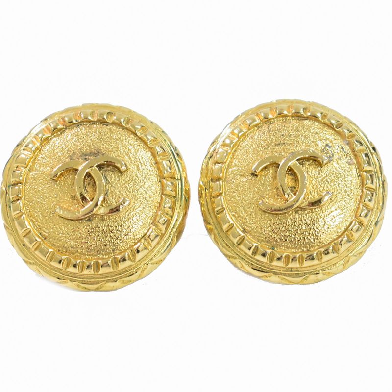 Authentic Chanel Coco Mark Earrings GP Gold Plated Coco Mark Accessories