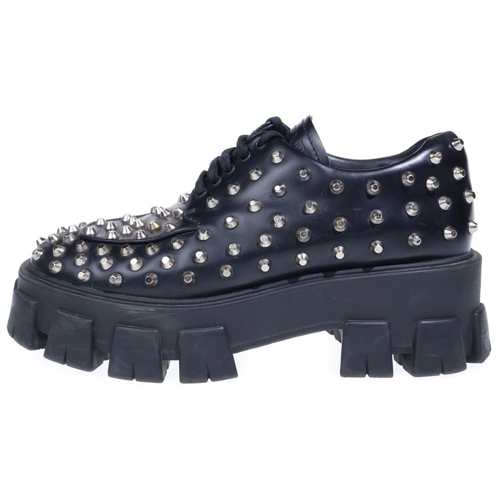 Prada Monolith Brushed Leather Studded Loafers Black